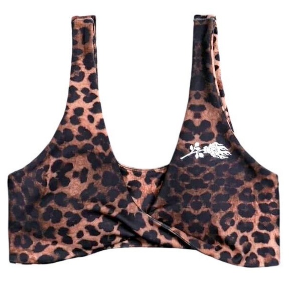 Civil regime Leopard Twist Bra Top White Rose Logo Athletic Large